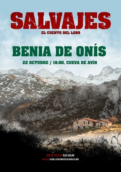 Cartel proyección película Salvajes en Onís