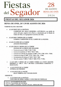 Programa Fiestas Segador 2026 BENIA ONIS